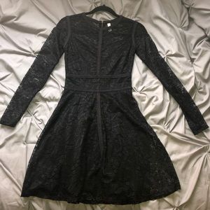 Almost Knee-Length Black Lace Long sleeve Dress